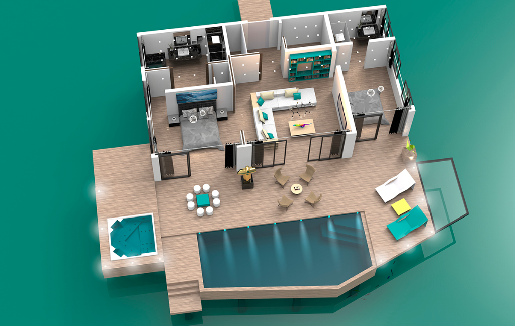 Water villa floorplan — hospitality design by Yacouba Galle