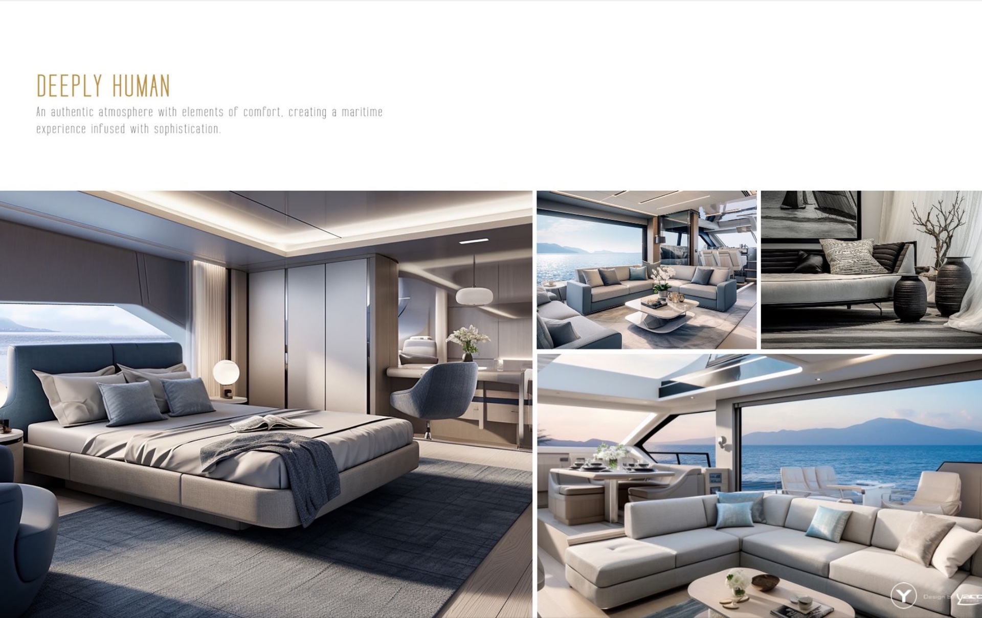 Luxury yacht interior concept by Yacouba Design Studio – bedroom and contemporary living spaces